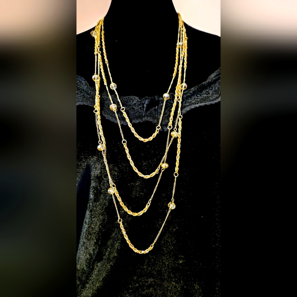New 4 stands gold chain elegant embellished with Yellow Stones